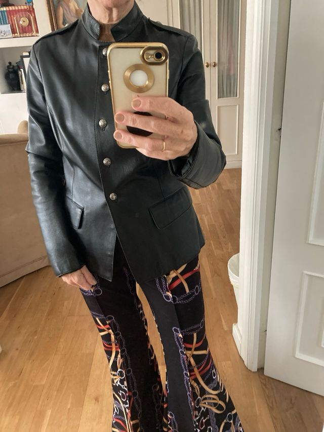 Chaqueta Piel Militar Negra Talla S