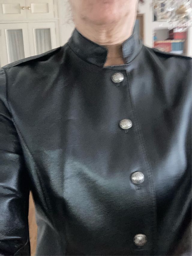 Chaqueta Piel Militar Negra Talla S