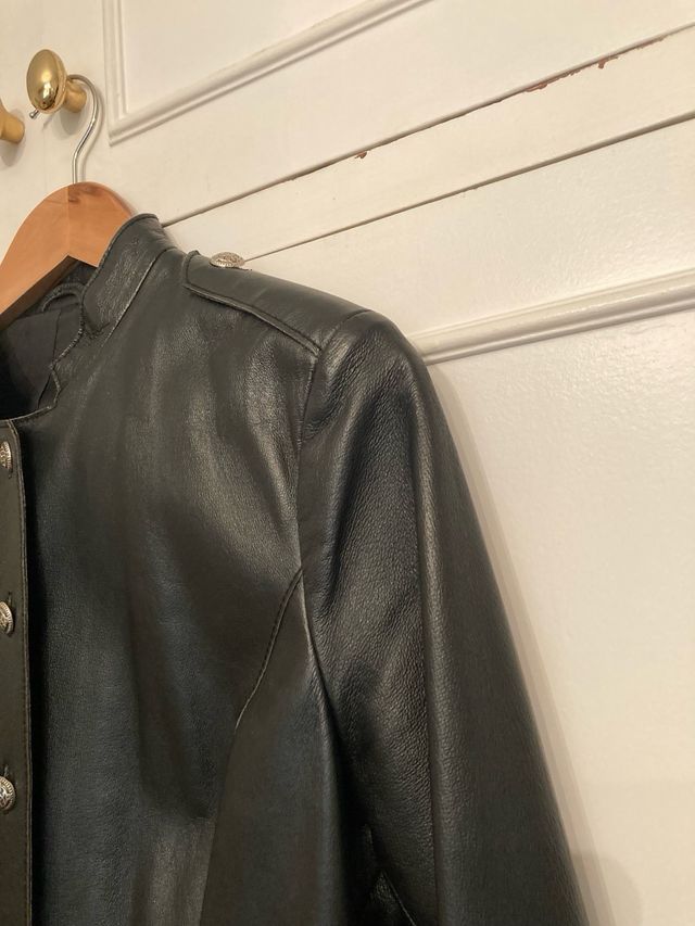 Chaqueta Piel Militar Negra Talla S