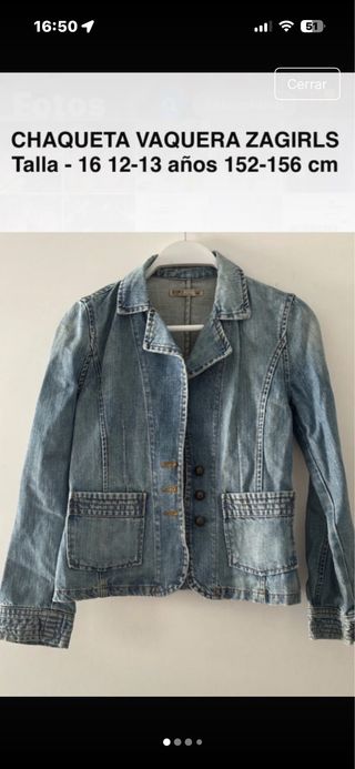 Chaqueta vaquera ZAGIRLS Talla 16 (12-13 años)