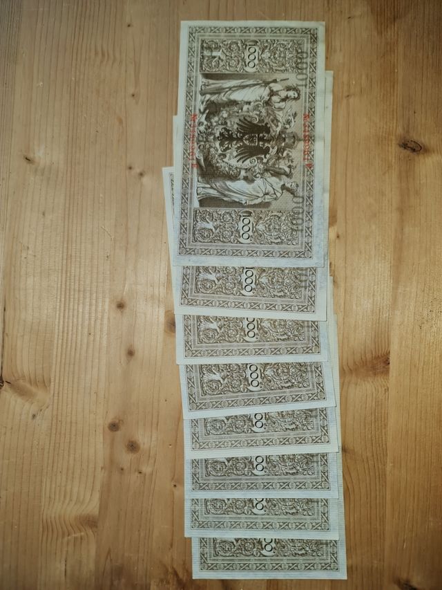 Lote 8 billetes antiguos Reichsbanknote 1000