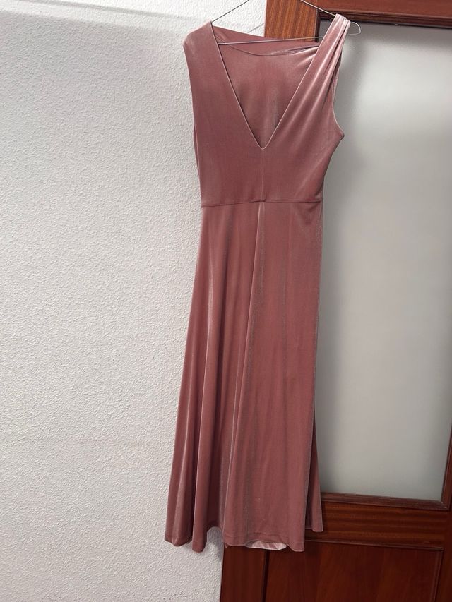 Vestido Midi Terciopelo Rosa