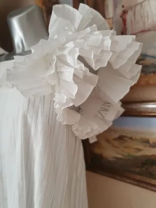 Vestido Zara blanco volantes talla única