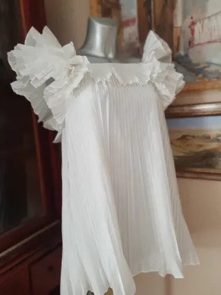 Vestido Zara blanco volantes talla única