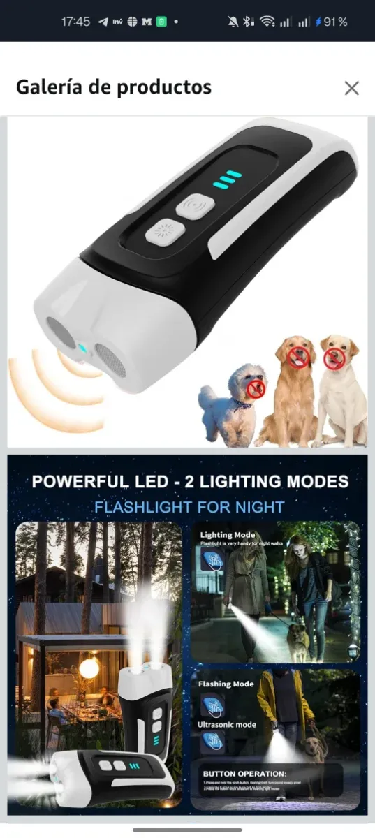 Dispositivo Anti-ladridos LED y Linterna