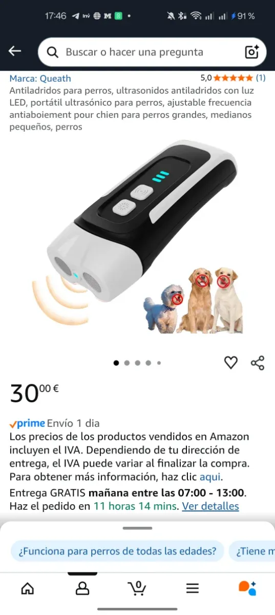 Dispositivo Anti-ladridos LED y Linterna