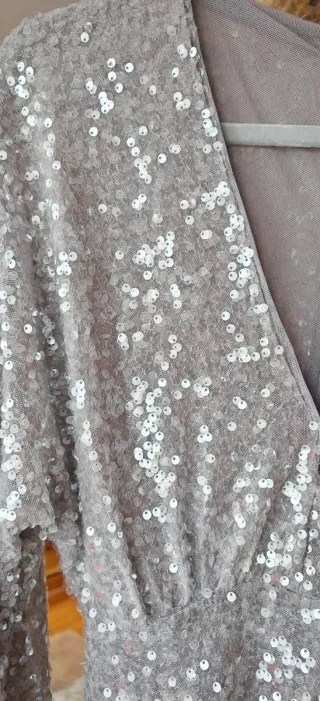 Vestido fiesta lentejuelas plata Zara Talla S