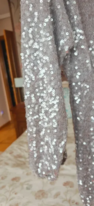 Vestido fiesta lentejuelas plata Zara Talla S