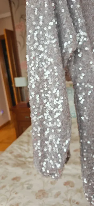 Vestido fiesta lentejuelas plata Zara Talla S