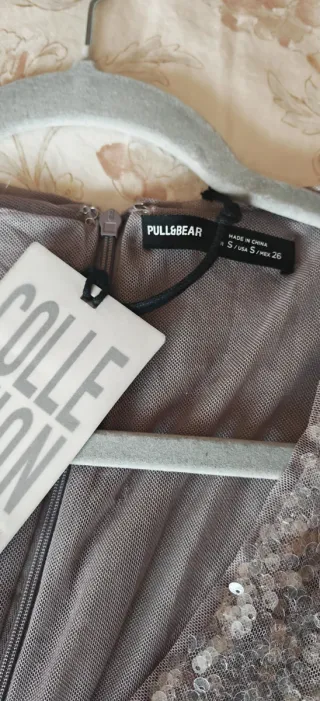 Vestido fiesta lentejuelas plata Zara Talla S