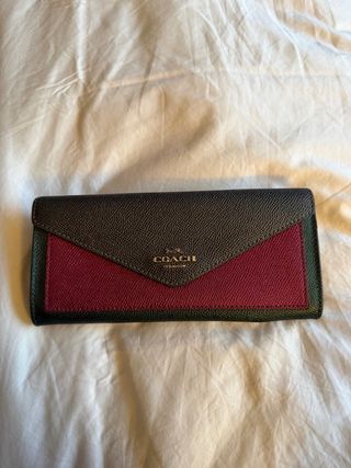 Cartera Coach Billetero Monedero Verde y Rojo