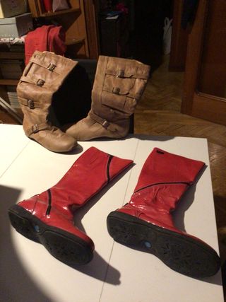 2 Pares Botas Talla 41 Marrón y Rojo