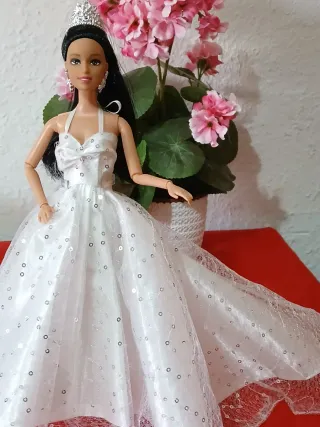 Bambola tipo Barbie scura con 2 abiti