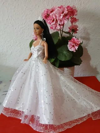 Bambola tipo Barbie scura con 2 abiti