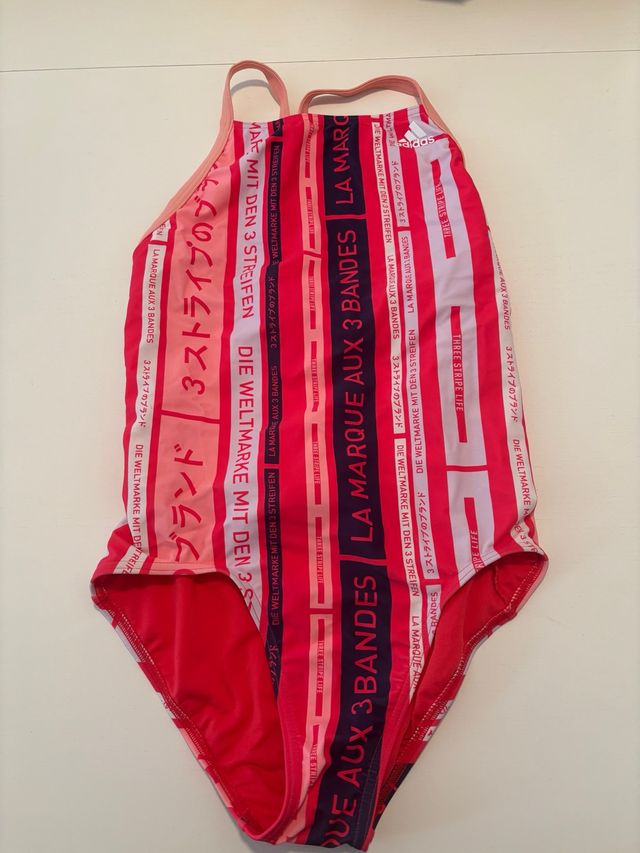Bañador Adidas rayas rosa y rojo