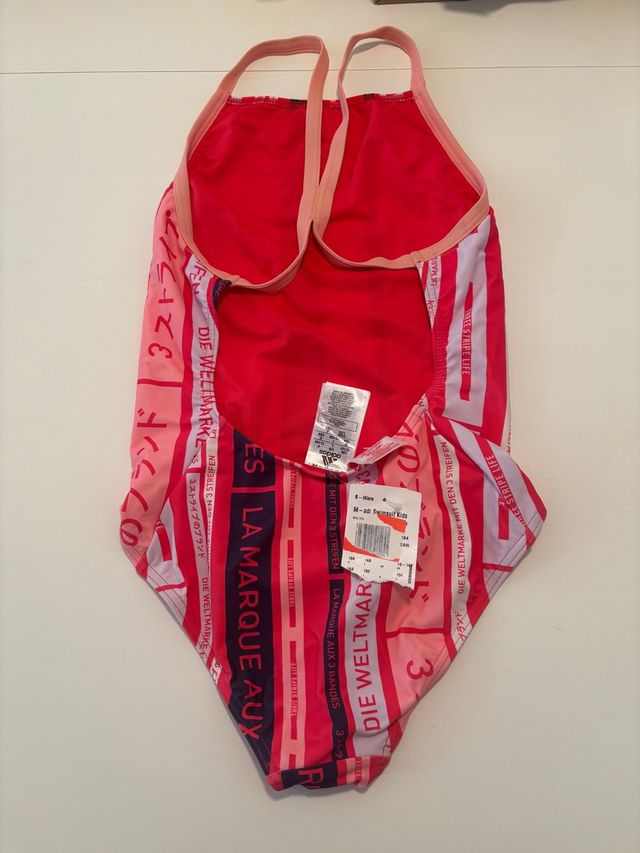 Bañador Adidas rayas rosa y rojo