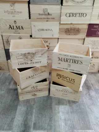 6 Scatole di Vino in Legno per Decorazione