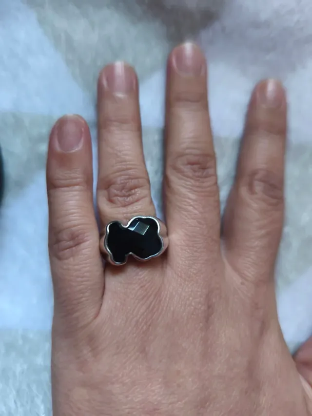 Anillo Oso Onix Plata mediano