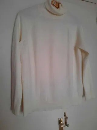 Jersey cuello alto mujer blanco marfil