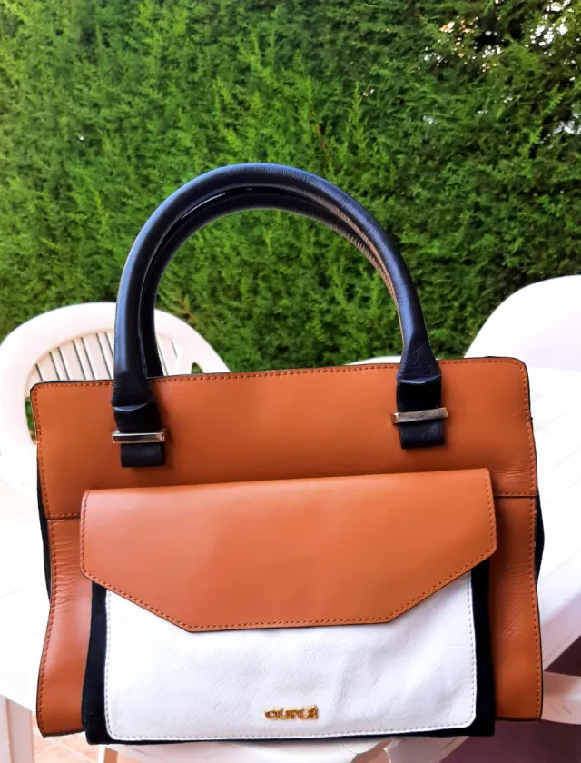 Bolso Cuplé Piel Marrón y Blanco