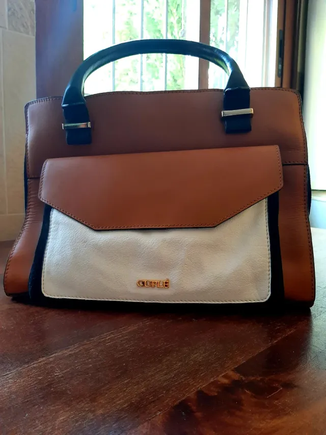 Bolso Cuplé Piel Marrón y Blanco