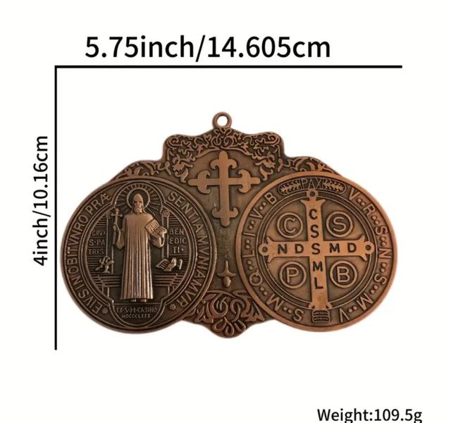Medalla San Benito Doble Metal 14,6cm.