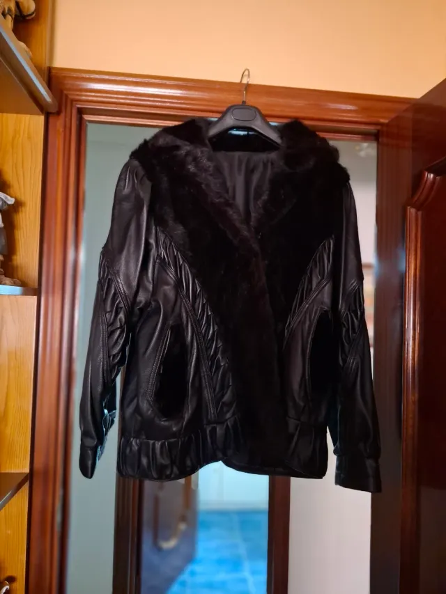 Cazadora cuero Mujer, Negra talla 54