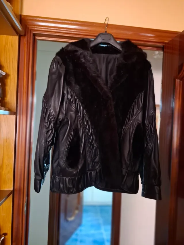 Cazadora cuero Mujer, Negra talla 54