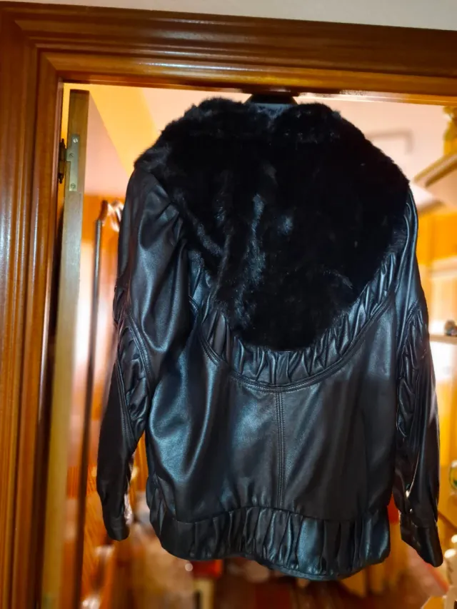 Cazadora cuero Mujer, Negra talla 54