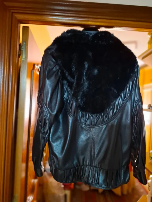 Cazadora cuero Mujer, Negra talla 54