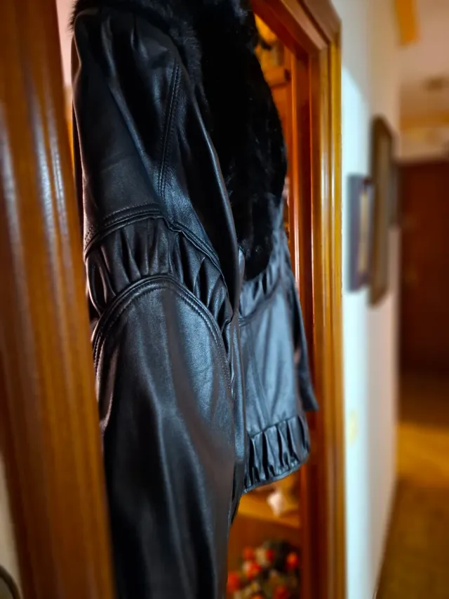 Cazadora cuero Mujer, Negra talla 54