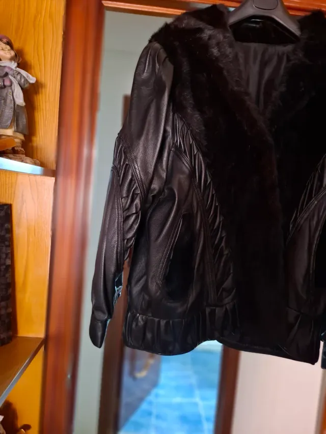 Cazadora cuero Mujer, Negra talla 54