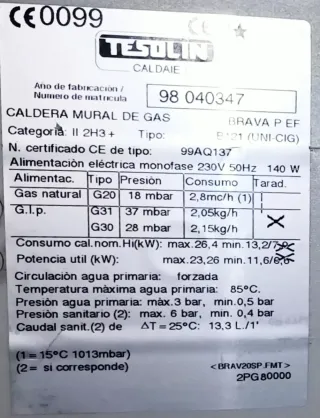 Caldera mural de gas Tesolin.