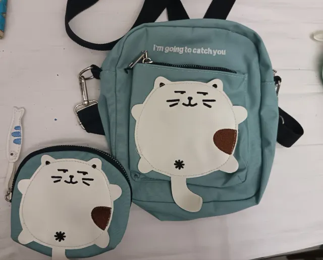 Bolso y monedero gato azul