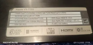 Acer Aspire V3-772G Portátil Negro/Plata