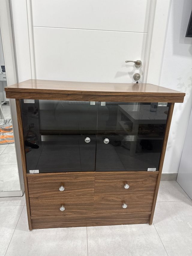 Mueble TV madera y cristal