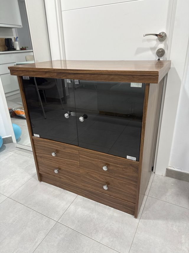 Mueble TV madera y cristal