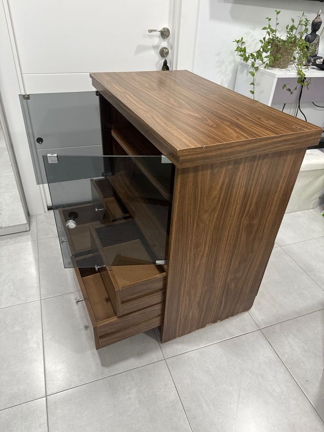 Mueble TV madera y cristal