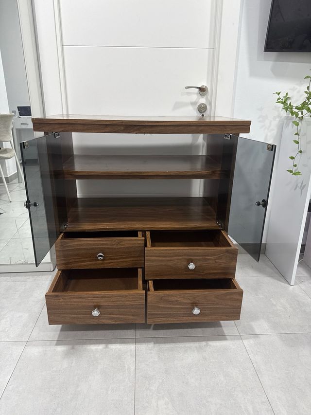 Mueble TV madera y cristal