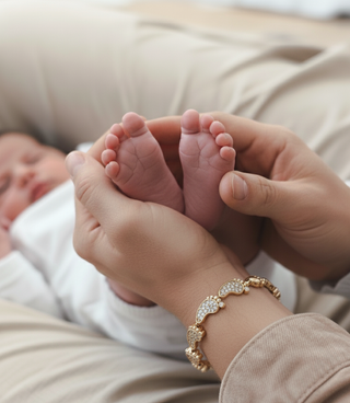 Pulsera pies de bebé dorado con circonitas