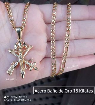 Cadena y Cruz Legión Acero Baño Oro 18K