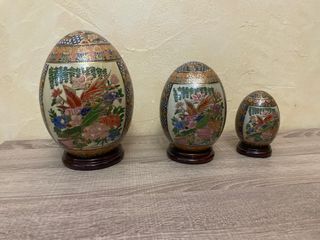 Juego 3 huevos Satsuma asiáticos decorativos