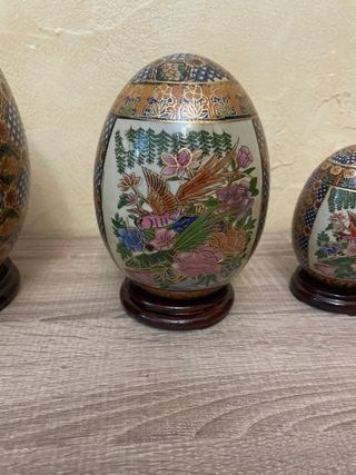Juego 3 huevos Satsuma asiáticos decorativos