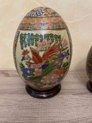 Juego 3 huevos Satsuma asiáticos decorativos