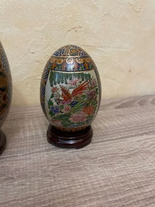 Juego 3 huevos Satsuma asiáticos decorativos