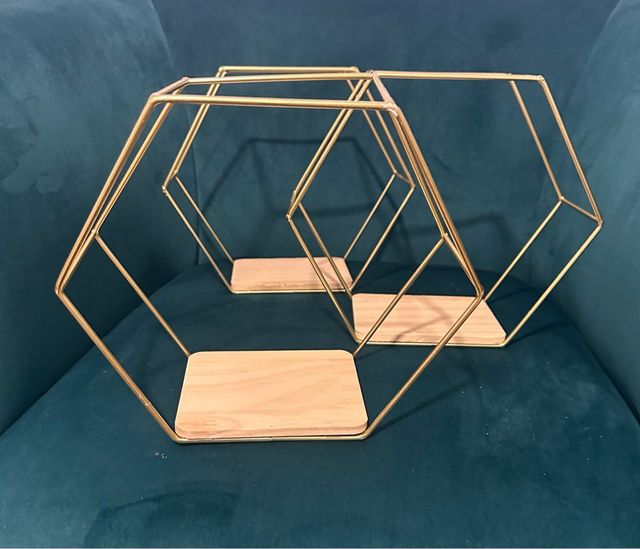 Conjunto 3 Prateleiras Hexagonais Metal e Madeira