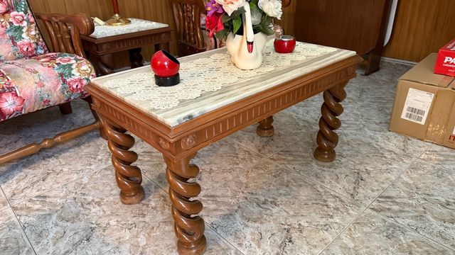Mesa de centro madera y mármol