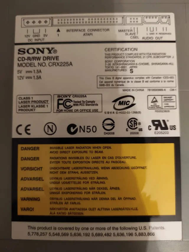 Reproductor y Grabador CD Sony 52x/24x/52x