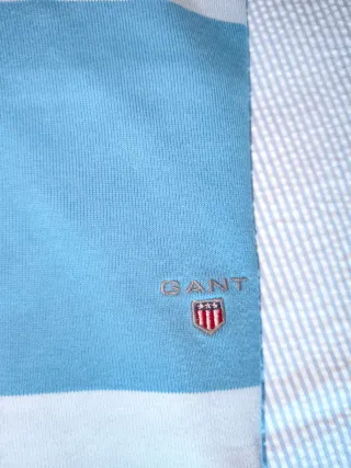 Polo GANT manga larga beige y azul Talla L