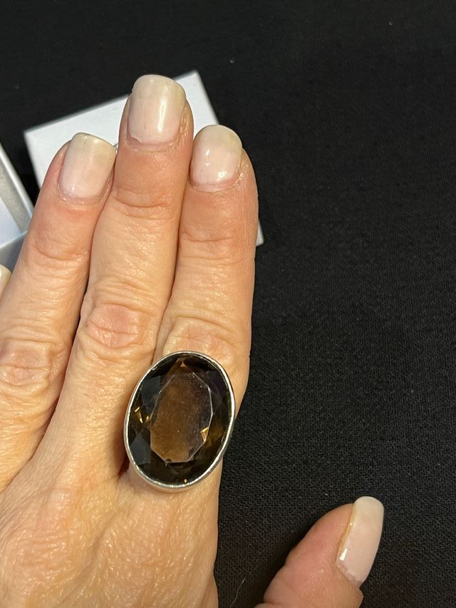 Anello Argento Quarzo Fumè Ovale